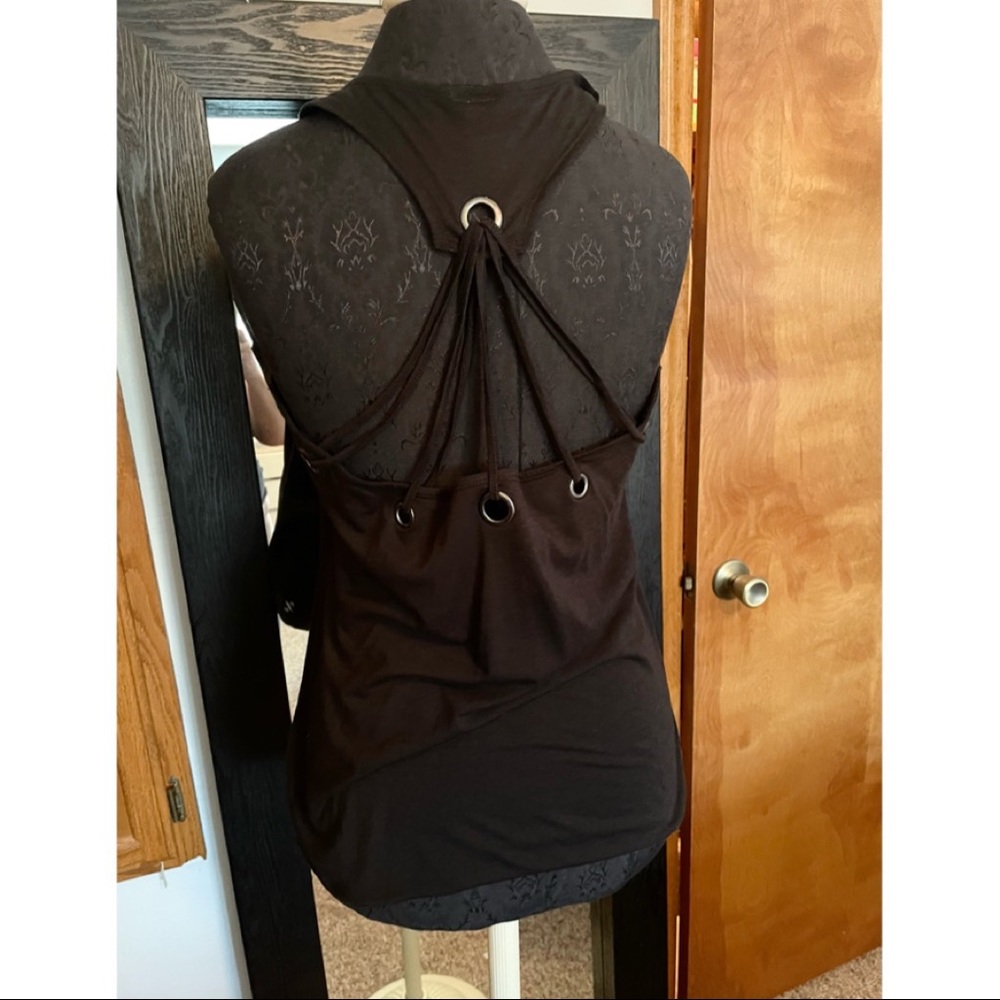 Affliction Black open back tank top